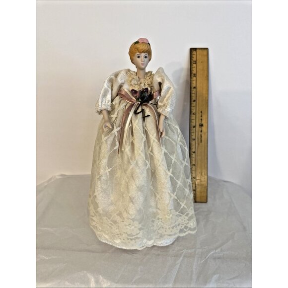 Vintage Victorian Lady Angel Christmas Tree Topper 12” White Lace Dress Ribbons - Picture 7 of 8